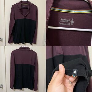 •SMARTWOOL• Mens Quarter 1/4 Zip Color Block Wool Blend Layering Long Sleeve Top